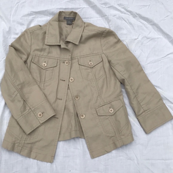 Ann Taylor tan linen blend blazer 3/4 sleeve sz 4 - Picture 4 of 7